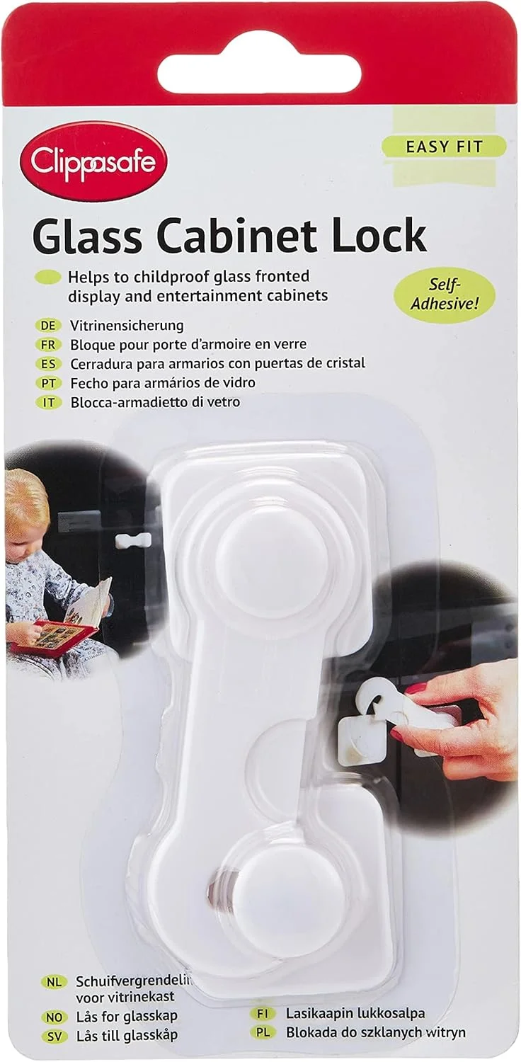 قفل کابینت شیشه ای کلیپاسیف - قفل ایمنی کودک - محافظ کودک برای کابینت های منزل، درب یخچال کمد، پنجره ها، دستگیره ها - سفید