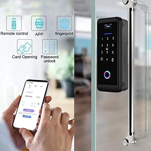 قفل درب شیشه ای هوشمند Ccy - قفل درب کشویی الکترونیکی اثر انگشت/رمز عبور/کارت/کنترل از راه دور/قفل زنگ درب برنامه بلوتوث اهرم درب امنیتی برای خانه ها دفاتر آپارتمان ها (مشکی) قفل درب شیشه ای هوشمند Ccy - قفل درب کشویی الکترونیکی اثر انگشت/رمز عبور/کارت/کنترل از راه دور/قفل زنگ درب برنامه بلوتوث اهرم درب امنیتی برای خانه ها دفاتر آپارتمان ها (مشکی)