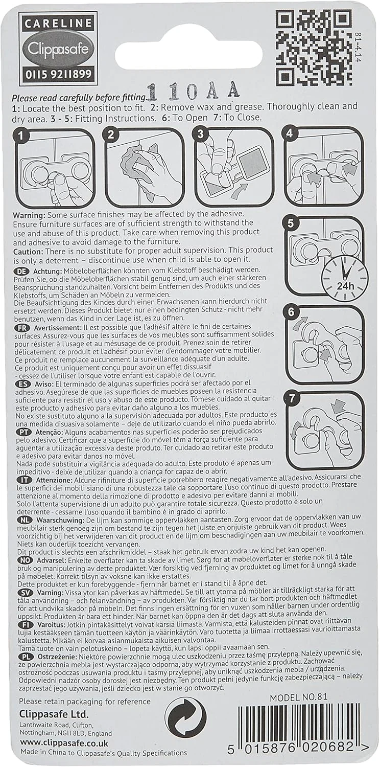 قفل کابینت شیشه ای کلیپاسیف - قفل ایمنی کودک - محافظ کودک برای کابینت های منزل، درب یخچال کمد، پنجره ها، دستگیره ها - سفید