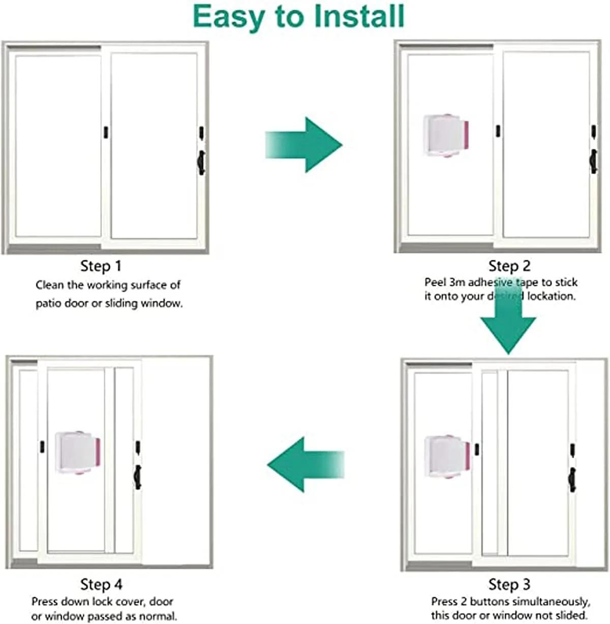 قفل درب شیشه ای کشویی کودک DELFINO، بسته 2 عددی قفل ایمنی کودک قفل کودکانه قفل دستگیره درب نصب و استفاده آسان چسب 3M VHB بدون نیاز به ابزار یا مته جدا کردن آسان برای پنجره کشویی صورتی