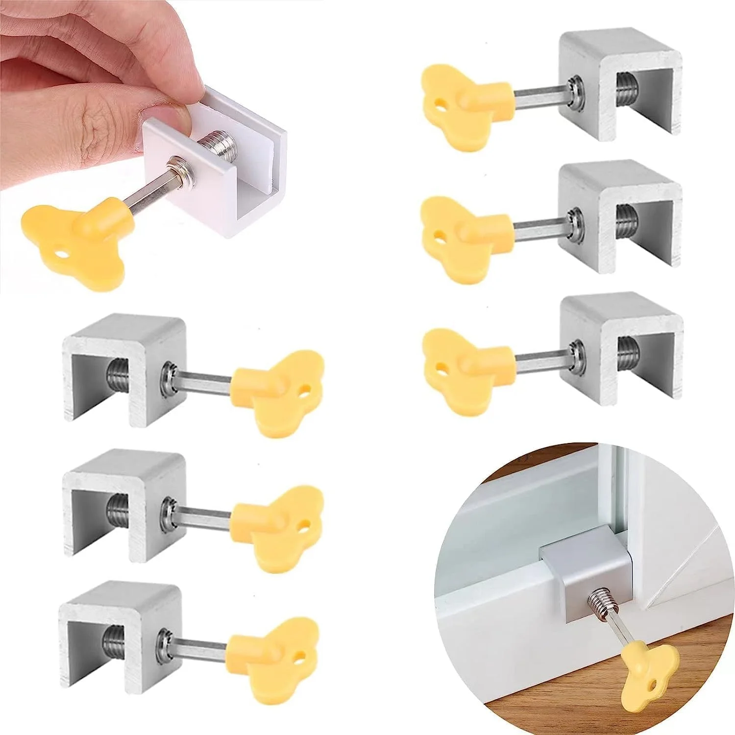 قفل پنجره کشویی بولیوی با کلید، 8 ست قفل درب کشویی آلومینیومی برای درب کشویی عمودی و افقی، نصب آسان میله های ایمنی پنجره، قفل های ایمنی قابل تنظیم برای پاسیو اتاق خواب