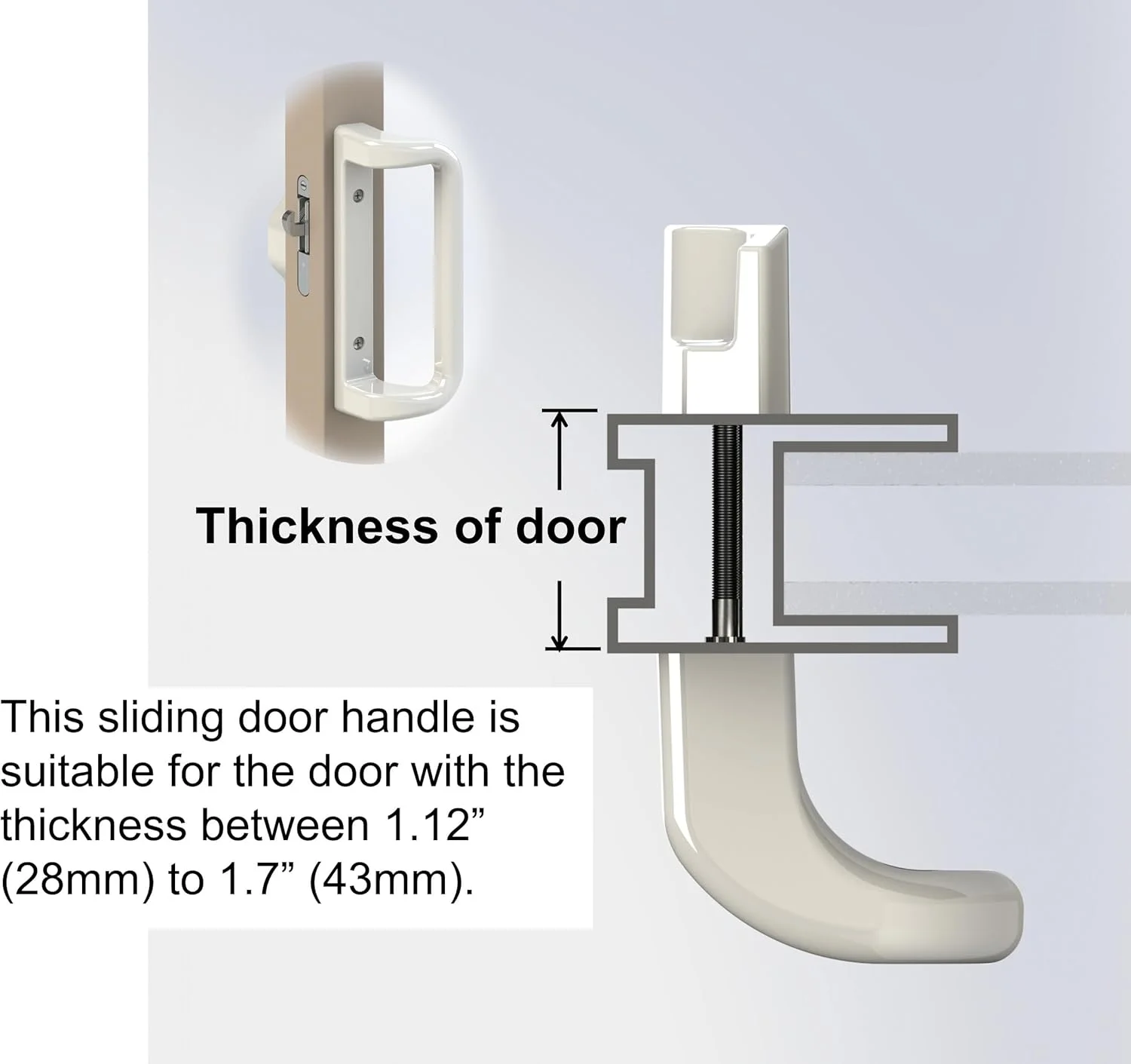 دستگیره درب پاسیو سفید رنگ House Guard به همراه قفل سیلندر، مناسب برای جایگزینی قفل درب های کشویی پاسیو، فاصله سوراخ پیچ 15/16-3 اینچ. انتخاب هایی که به درب کشویی شیشه ای پاسیو شما جلوه ای منحصر به فرد می بخشد.