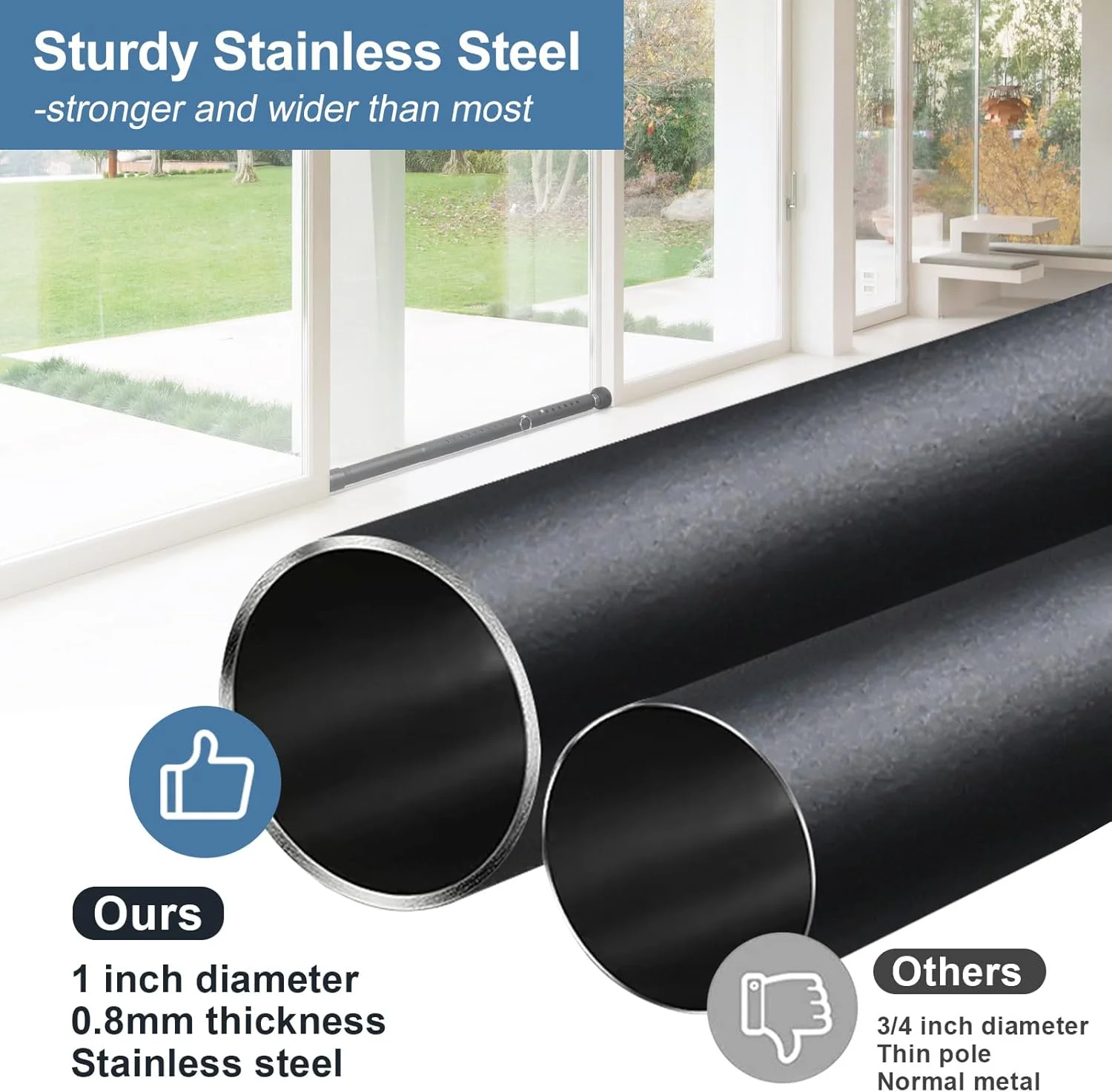 میله امنیتی درب کشویی سنگین - قابل تنظیم 43 تا 127 سانتی متر، قفل درب شیشه ای پاسیو برای ایمنی خانه، محافظ کودک و حیوانات خانگی، مسدود کننده پنجره ضد سرقت، مشکی