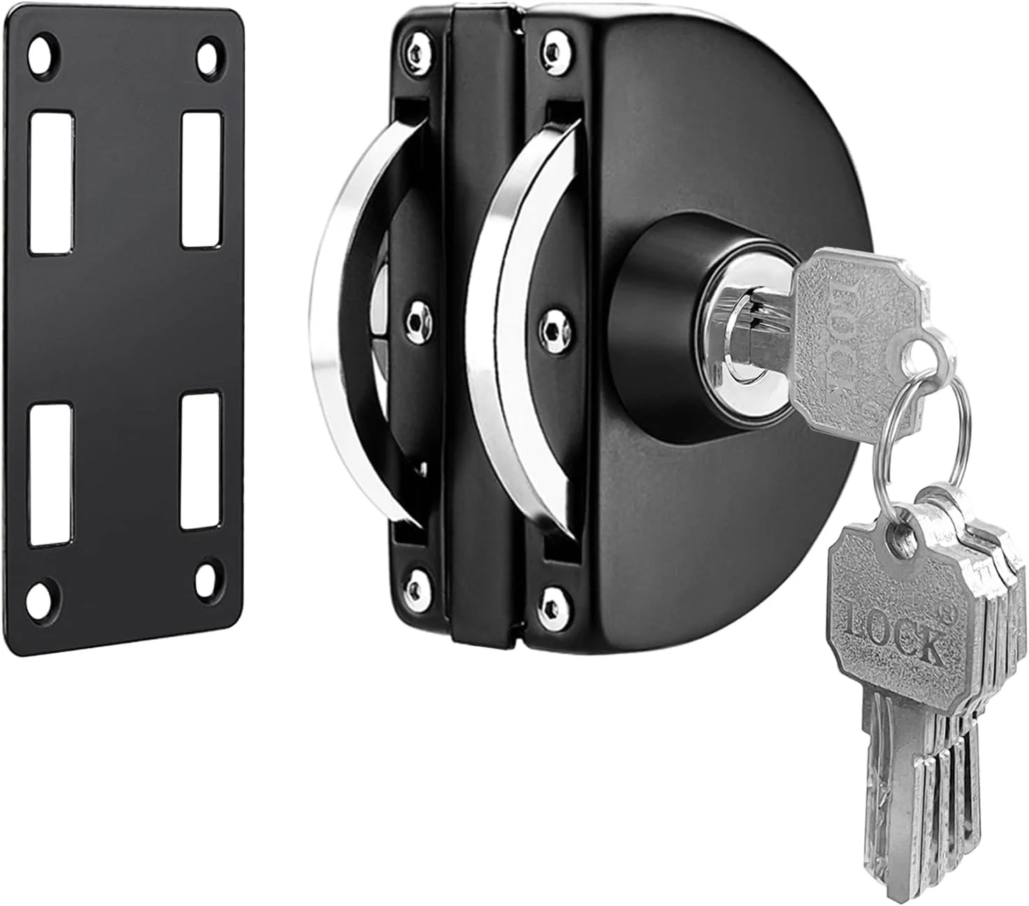 قفل درب شیشه ای کشویی KASTWAVE - فولاد ضد زنگ 304، قفل امنیتی ضد سرقت تجاری-خانگی برای درب های شیشه ای 0.39 تا 0.47 اینچی، قفل دروازه کشویی بدون قاب لولایی دو طرفه با 6 کلید، مشکی قفل درب شیشه ای کشویی KASTWAVE - فولاد ضد زنگ 304، قفل امنیتی ضد سرقت تجاری-خانگی برای درب های شیشه ای 0.39 تا 0.47 اینچی، قفل دروازه کشویی بدون قاب لولایی دو طرفه با 6 کلید، مشکی