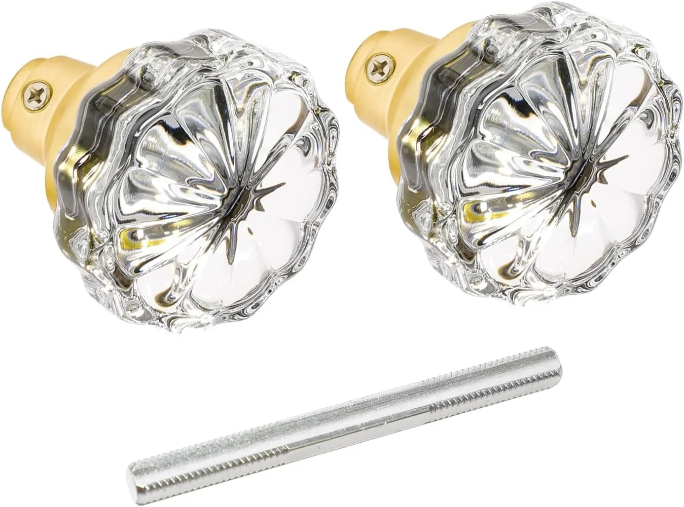 دستگیره های شیشه ای درب داخلی - دستگیره های شیشه ای کریستالی وینتیج با قفل زبانه ای عتیقه جایگزین برای درب های داخلی، کابینت ها، بازسازی های سبک دنیای قدیم، برنجی/طلایی جلا داده شده، 1 عدد