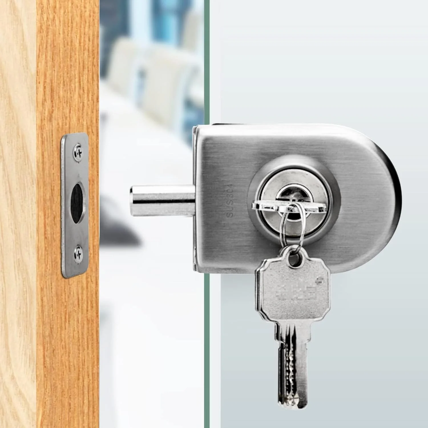 قفل درب شیشه ای استیل ضد زنگ مناسب برای شیشه 1/2 اینچی با ضخامت 0.39 تا 0.47 اینچ، قفل زبانه ای کف برای درب شیشه ای، قفل زمینی برای درب های شیشه ای حمام، توالت و فروشگاه (102-D)