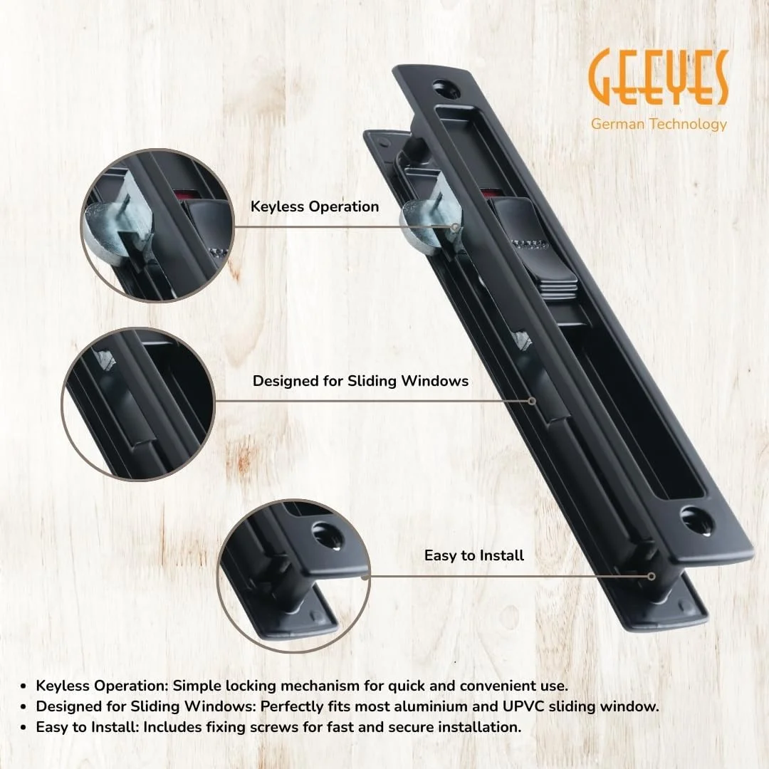 قفل درب کشویی آلومینیومی دو طرفه Geeyes (مشکی)