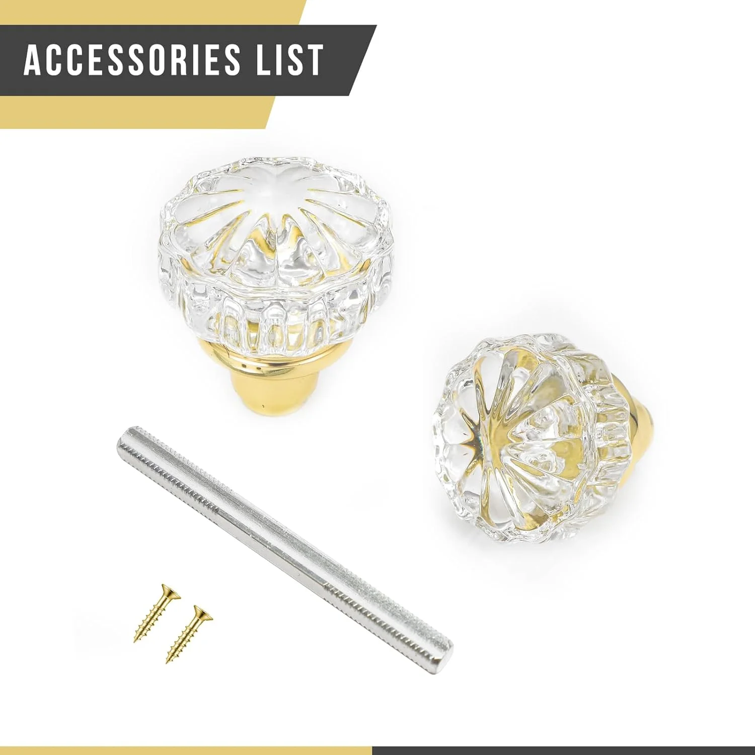 دستگیره های شیشه ای درب داخلی - دستگیره های شیشه ای کریستالی وینتیج با قفل زبانه ای عتیقه جایگزین برای درب های داخلی، کابینت ها، بازسازی های سبک دنیای قدیم، برنجی/طلایی جلا داده شده، 1 عدد