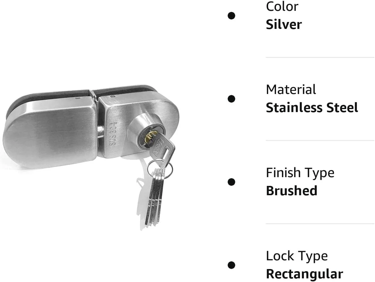 قفل درب شیشه ای، شیشه به شیشه به همراه 5 کلید، مناسب برای شیشه با ضخامت 8 تا 12 میلی متر، قفل درب شیشه ای حمام و اتاق دوش، قفل درب شیشه ای آپارتمان هتل