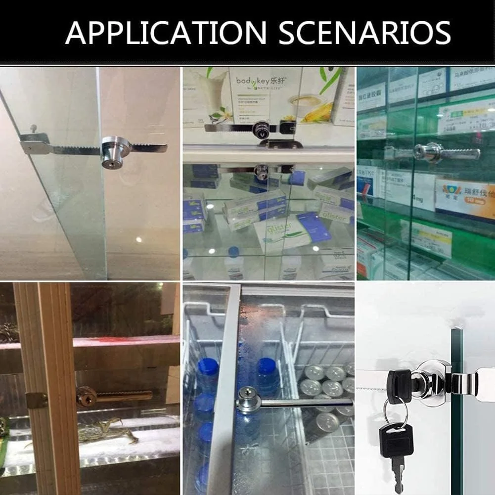 قفل ویترینی یکسان - بسته 2 عددی قفل کابینت شیشه ای، قفل های دندانه دار، قفل درب کابینت کشو