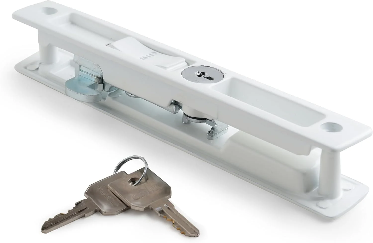 قفل درب کشویی آلومینیومی Geeyes دو طرفه رنگ سفید با 2 عدد کلید