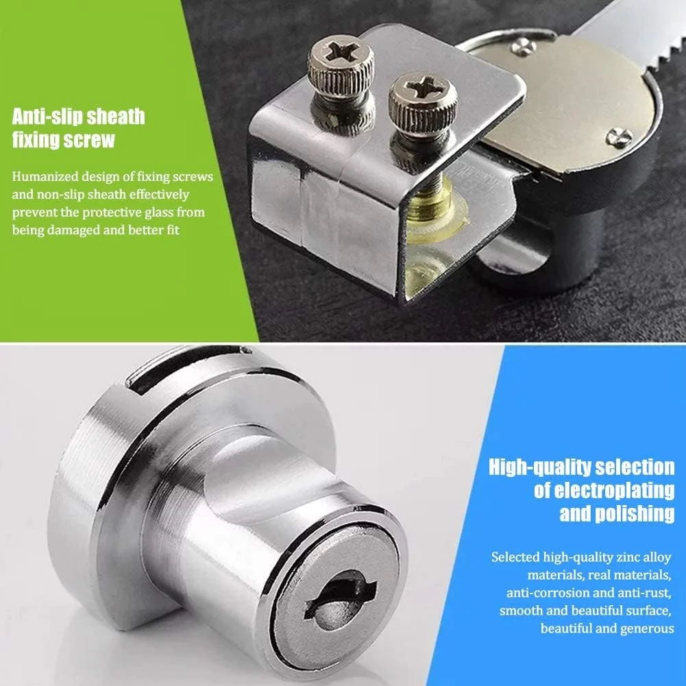 قفل ویترینی یکسان - بسته 2 عددی قفل کابینت شیشه ای، قفل های دندانه دار، قفل درب کابینت کشو