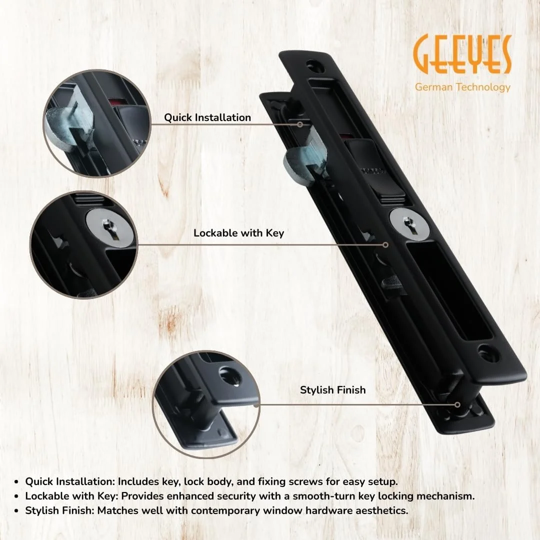قفل درب کشویی آلومینیومی Geeyes دو طرفه رنگ سفید با 2 عدد کلید