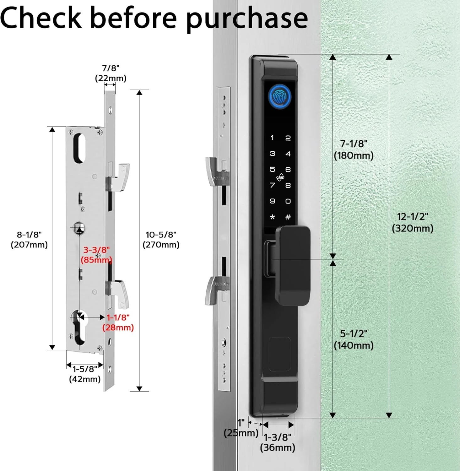 قفل هوشمند باریک کشویی اثر انگشتی شیشه ای درب eLinkSmart ضد آب بدون کلید با زبانه قلاب دار برای ضخامت درب 22 تا 110 میلی متر، صفحه کلید آلومینیومی برای درب پاسیو با برنامه Tuya