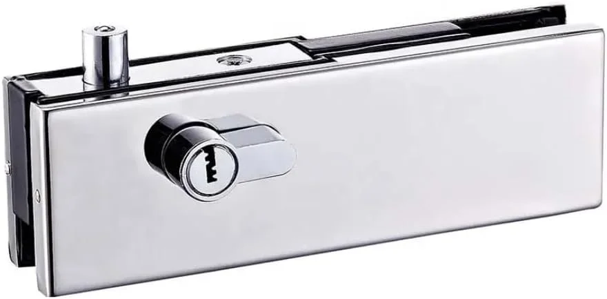 قفل شیشه سکوریت با زبانه و سیلندر کلید، روکش کروم، مناسب کاربری تجاری