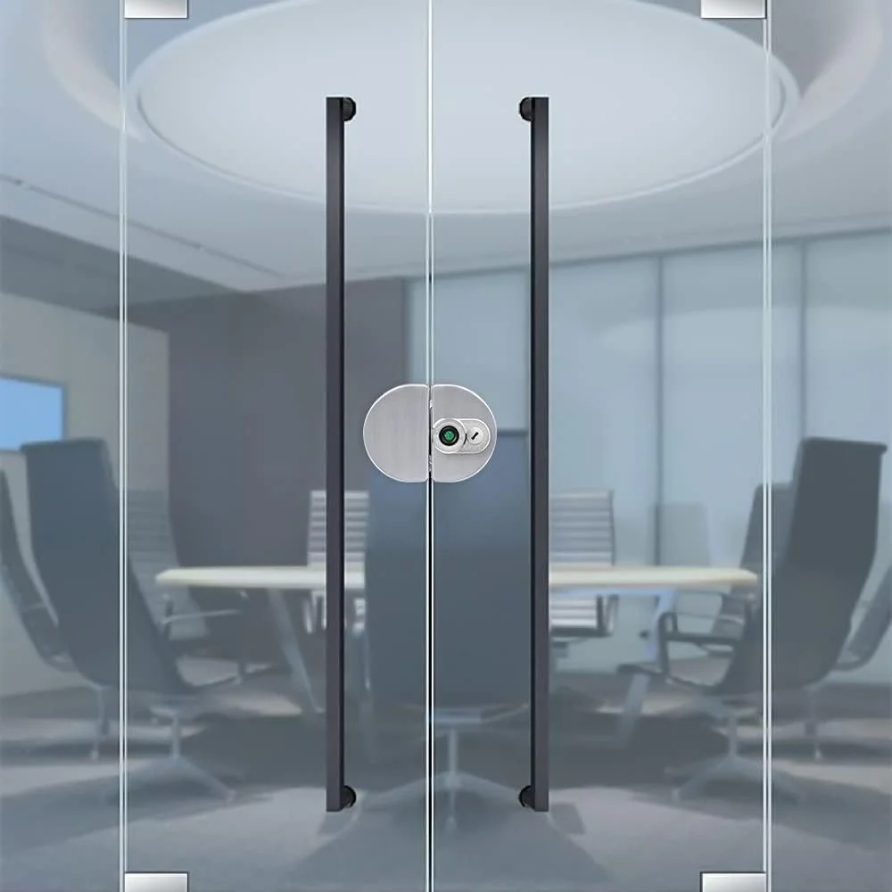 قفل درب شیشه ای هوشمند با اثر انگشت، برنامه تلفن همراه و کلید مکانیکی، 3 روش باز کردن قفل، فولاد ضد زنگ، 100 اثر انگشت، قفل درب هوشمند قابل شارژ، قفل نیم دایره ای چرخان هوشمند BT برای درب شیشه ای 12 میلی متری دفاتر