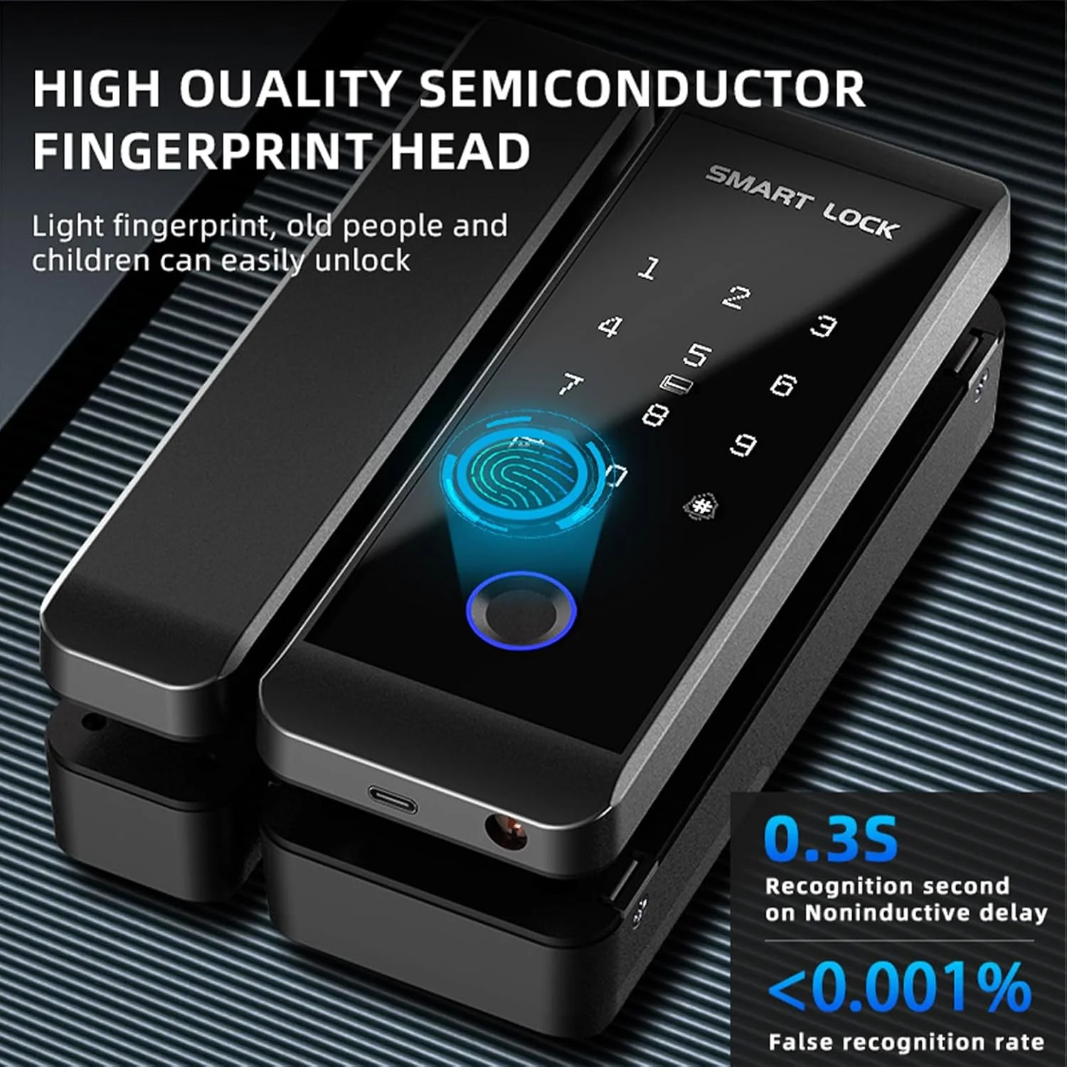 قفل هوشمند امنیتی Fockety، ورود بدون کلید اثر انگشتی TY WIFI با کنترل برنامه، دسترسی از راه دور، باز کردن قفل با کارت رمز عبور، قفل هوشمند درب جلو برای شیشه، چوبی، کشویی