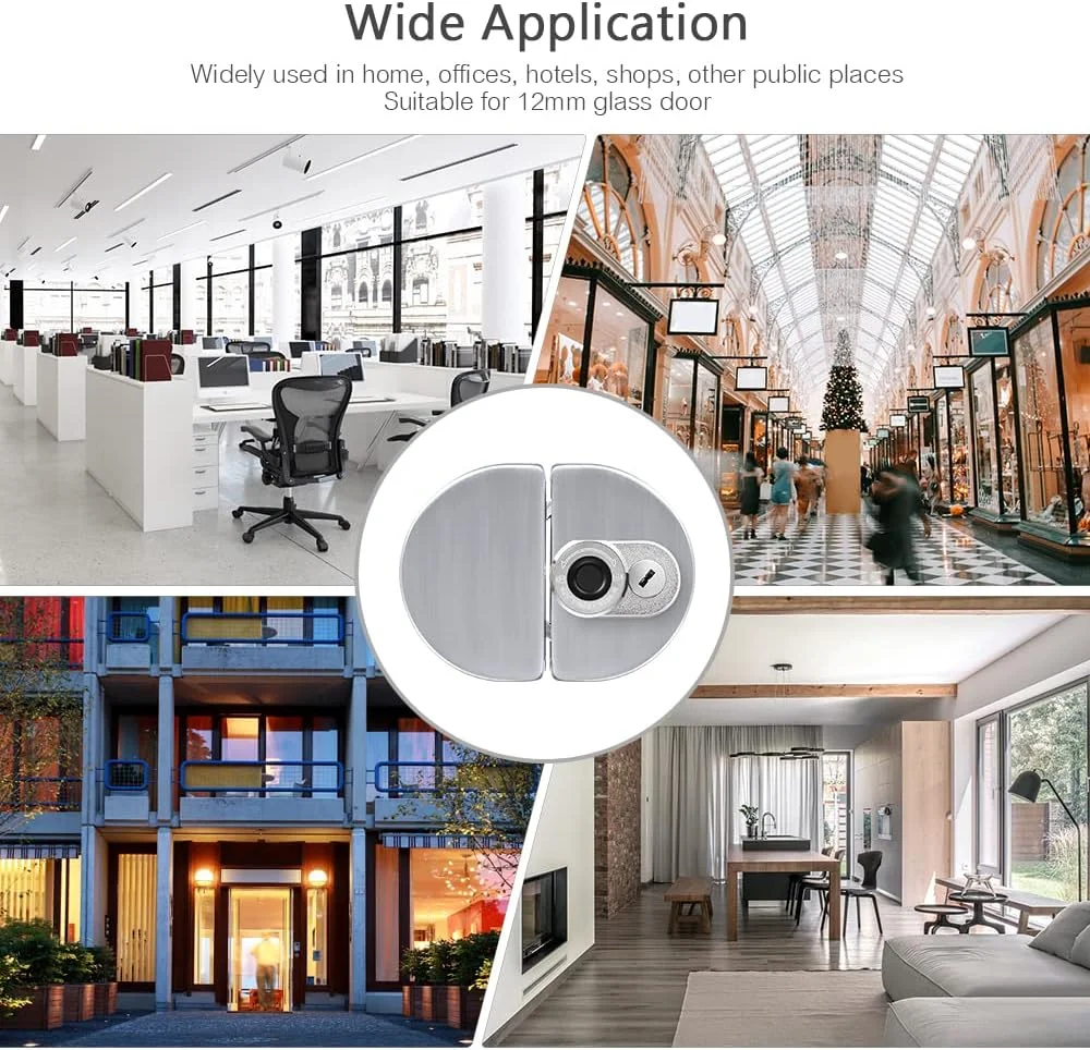 قفل درب شیشه ای هوشمند با اثر انگشت، برنامه تلفن همراه و کلید مکانیکی، 3 روش باز کردن قفل، فولاد ضد زنگ، 100 اثر انگشت، قفل درب هوشمند قابل شارژ، قفل نیم دایره ای چرخان هوشمند BT برای درب شیشه ای 12 میلی متری دفاتر