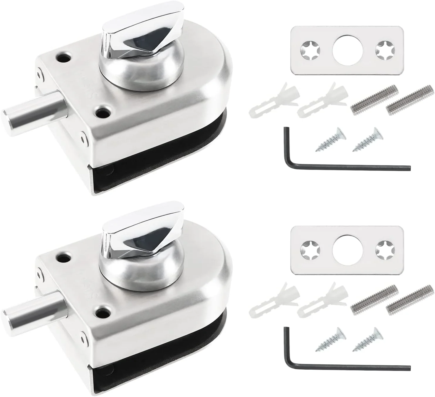 قفل درب شیشه ای ایمگ تک 2 عددی، قفل زبانه ای استیل ضد زنگ 304، قفل زمینی، قفل دروازه برای درب شیشه ای با ضخامت 10-12 میلی متر، مناسب برای حمام، توالت، فروشگاه و شرکت