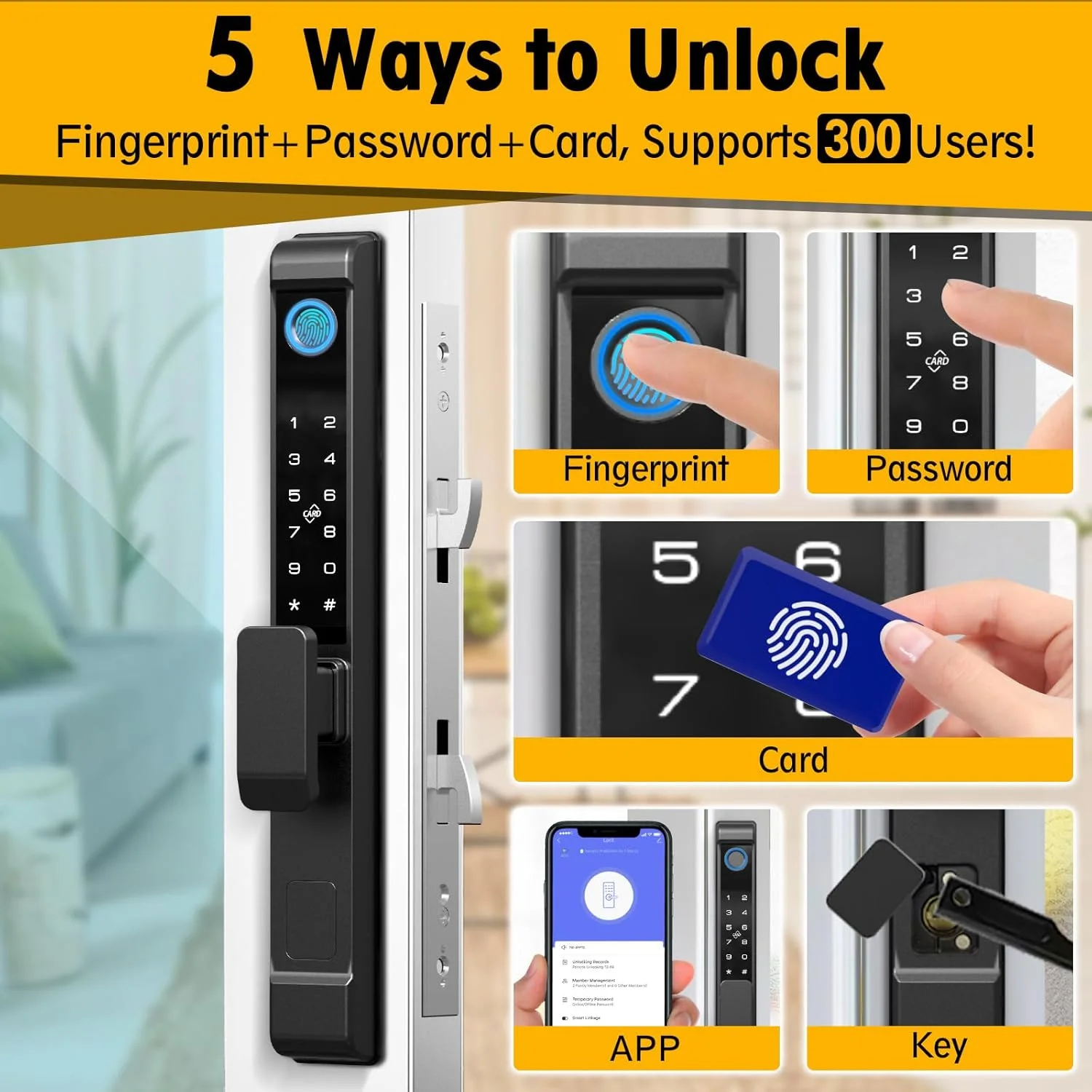 قفل هوشمند درب شیشه ای کشویی Eseesmart - قفل ضد آب بدون کلید، قفل اثر انگشت صفحه کلید دیجیتال بلوتوث