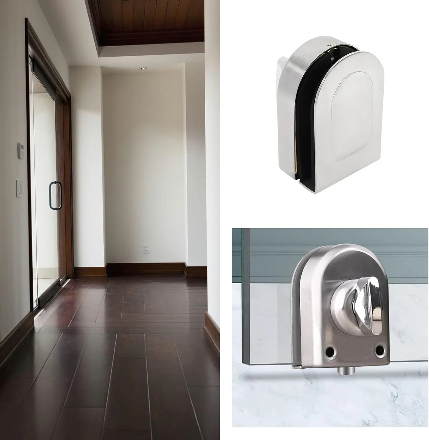 قفل درب شیشه ای ایمگ تک 2 عددی، قفل زبانه ای استیل ضد زنگ 304، قفل زمینی، قفل دروازه برای درب شیشه ای با ضخامت 10-12 میلی متر، مناسب برای حمام، توالت، فروشگاه و شرکت