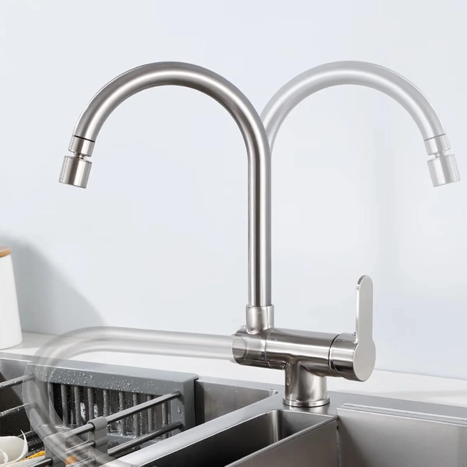 شیر آشپزخانه تاشو برای داخل پنجره، شیرآلات سینک آشپزخانه برنجی آب گرم و سرد با الگوی دوش چرخشی - مشکی (طرح)