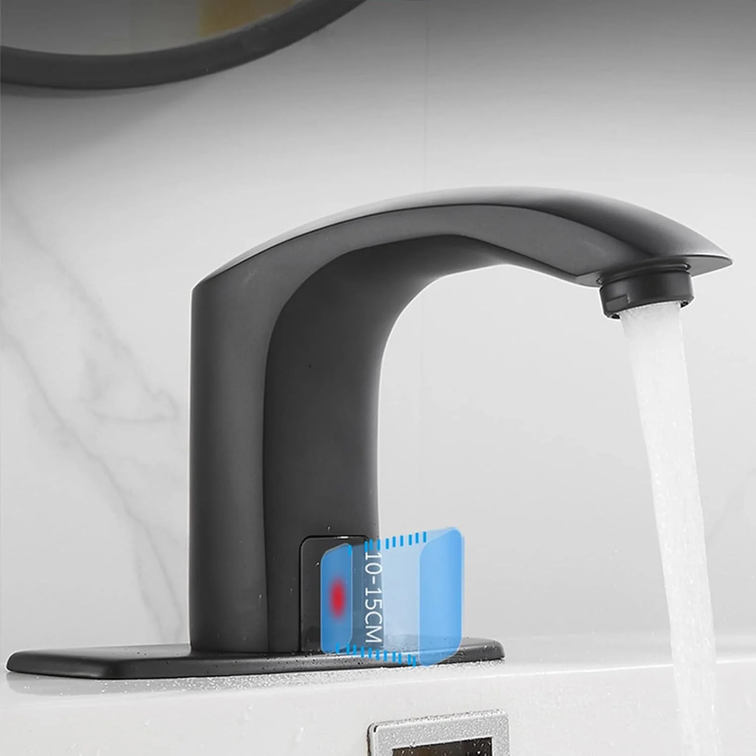 شیر آب اتوماتیک سنسور دار روشویی حمام، شیر مخلوط کن اتوماتیک سنسور دار، شیر آب بدون لمس مشکی، مدل A، شیر آب سرد (مدل A - آب گرم و سرد)