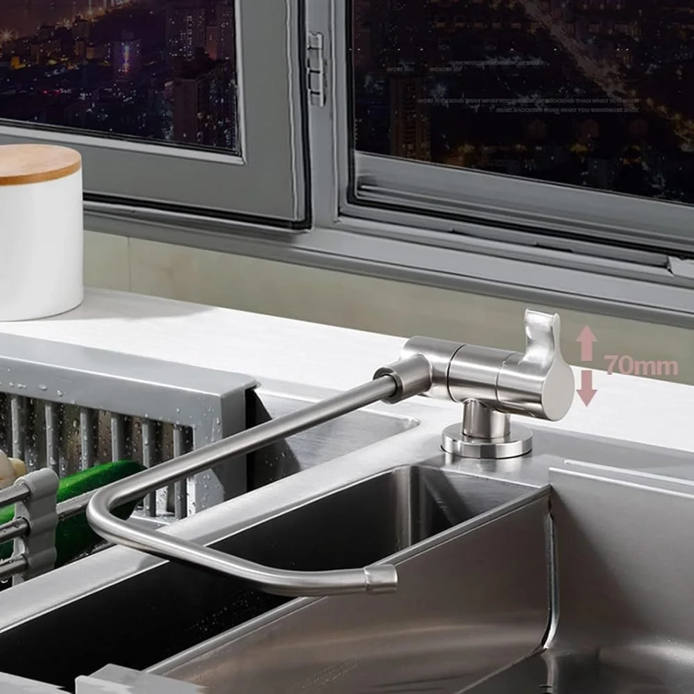 شیر آب تصفیه آب آشپزخانه با چرخش 360 درجه و تاشو برای سینک ظرفشویی اسمز معکوس، کروم-مشکی (کروم)