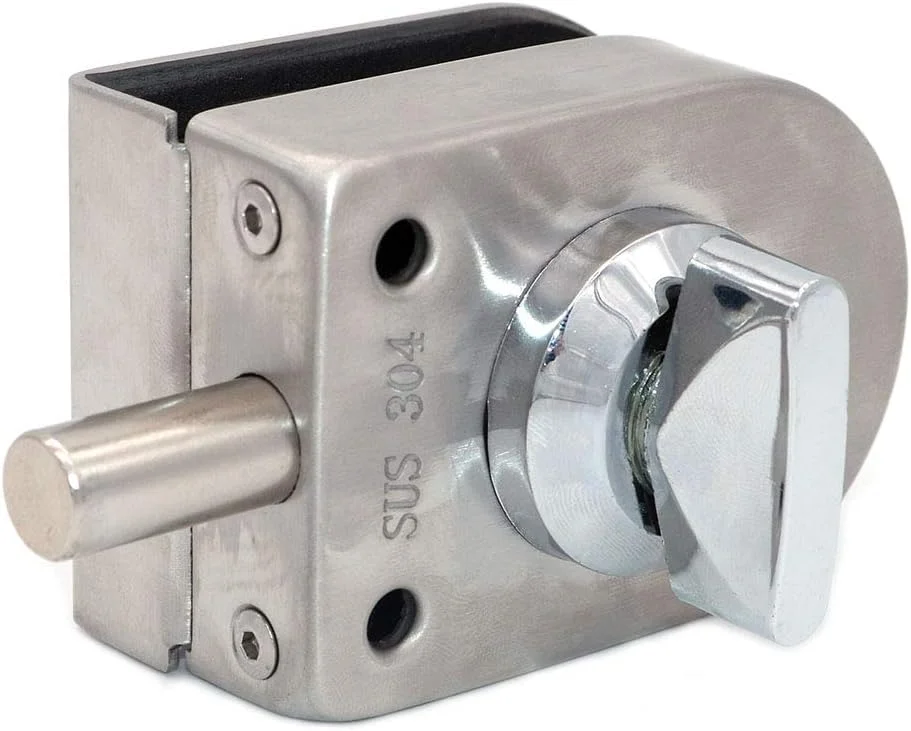 NUZAMAS مجموعه 2 عددی قفل درب شیشه ای استیل 304، قفل زبانه کف، قفل زمینی برای درب های شیشه ای بدون قاب حمام، توالت، فروشگاه - نیم گرد