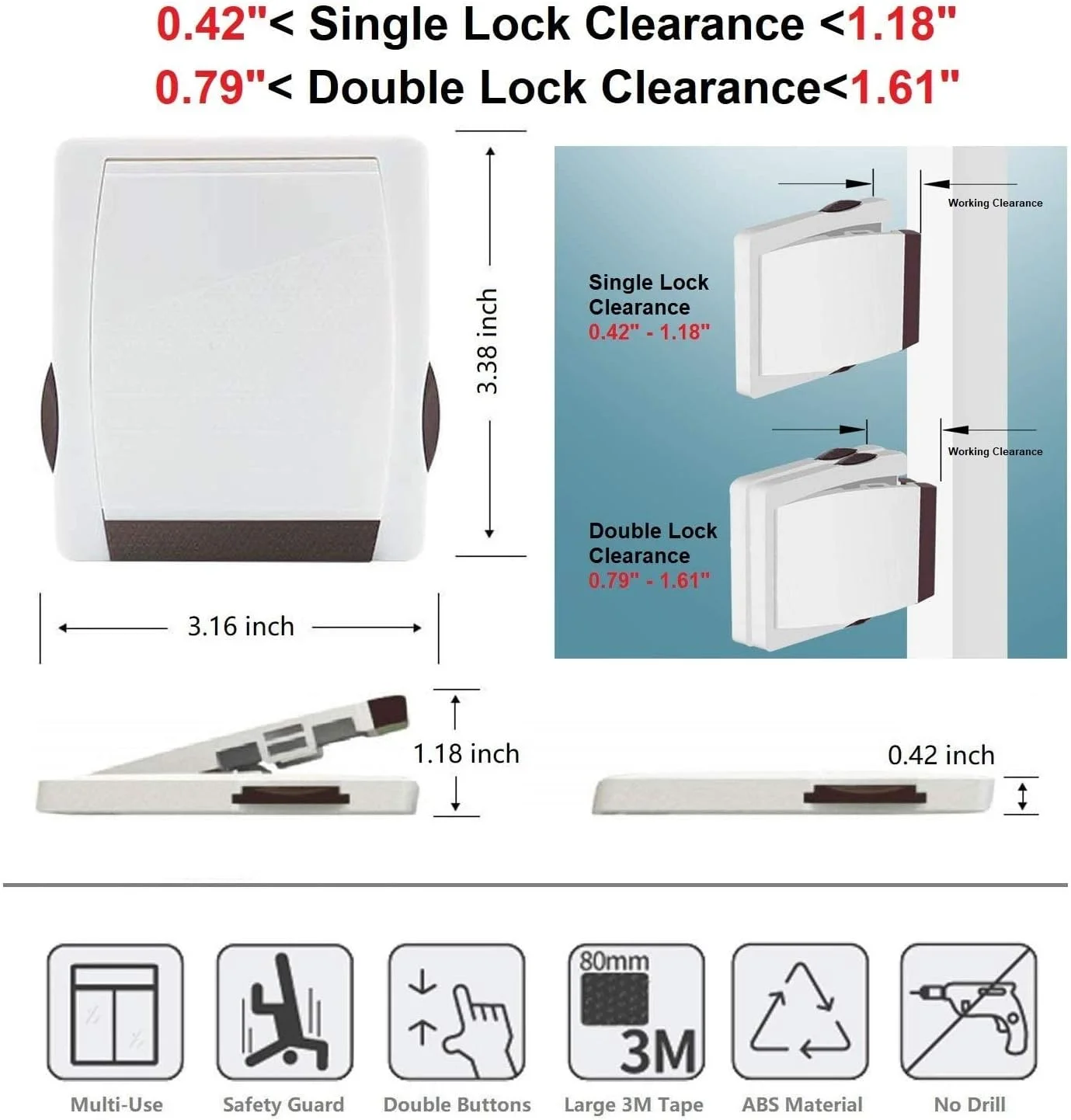 قفل درب کشویی شیشه ای پنجره کودک NNCV بسته 4 عددی - قفل های پنجره کشویی ایمنی کودک برای اثبات کودک درب های کمد پاسیو بدون نیاز به ابزار حفاری (قهوه ای)