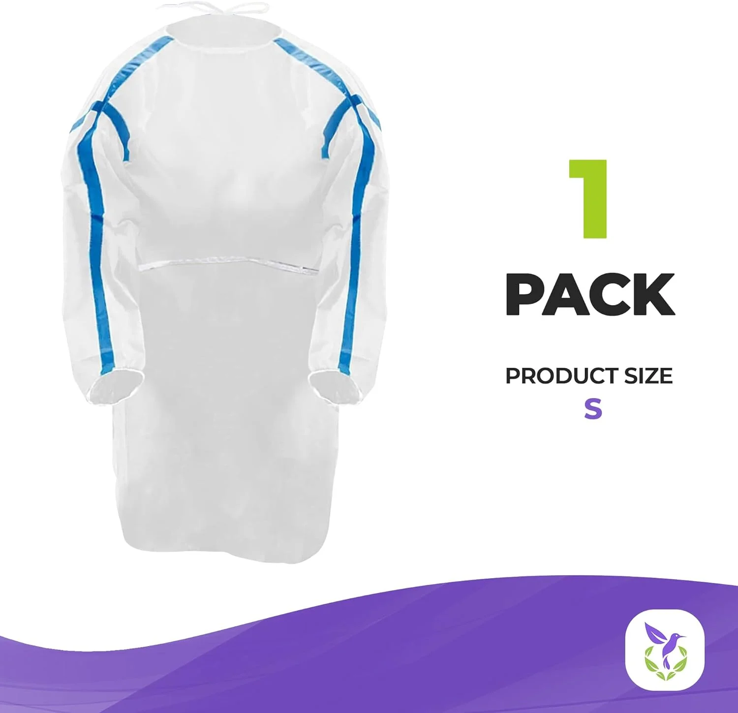 گان ایزوله یکبار مصرف پزشکی AMZ، سایز S. بسته 1 عددی گان های یکبار مصرف سفید میکروپورس با آستین. گان ایزوله 50 GSM یکبار مصرف با مچ الاستیک و بستن بند در پشت. گان های PPE