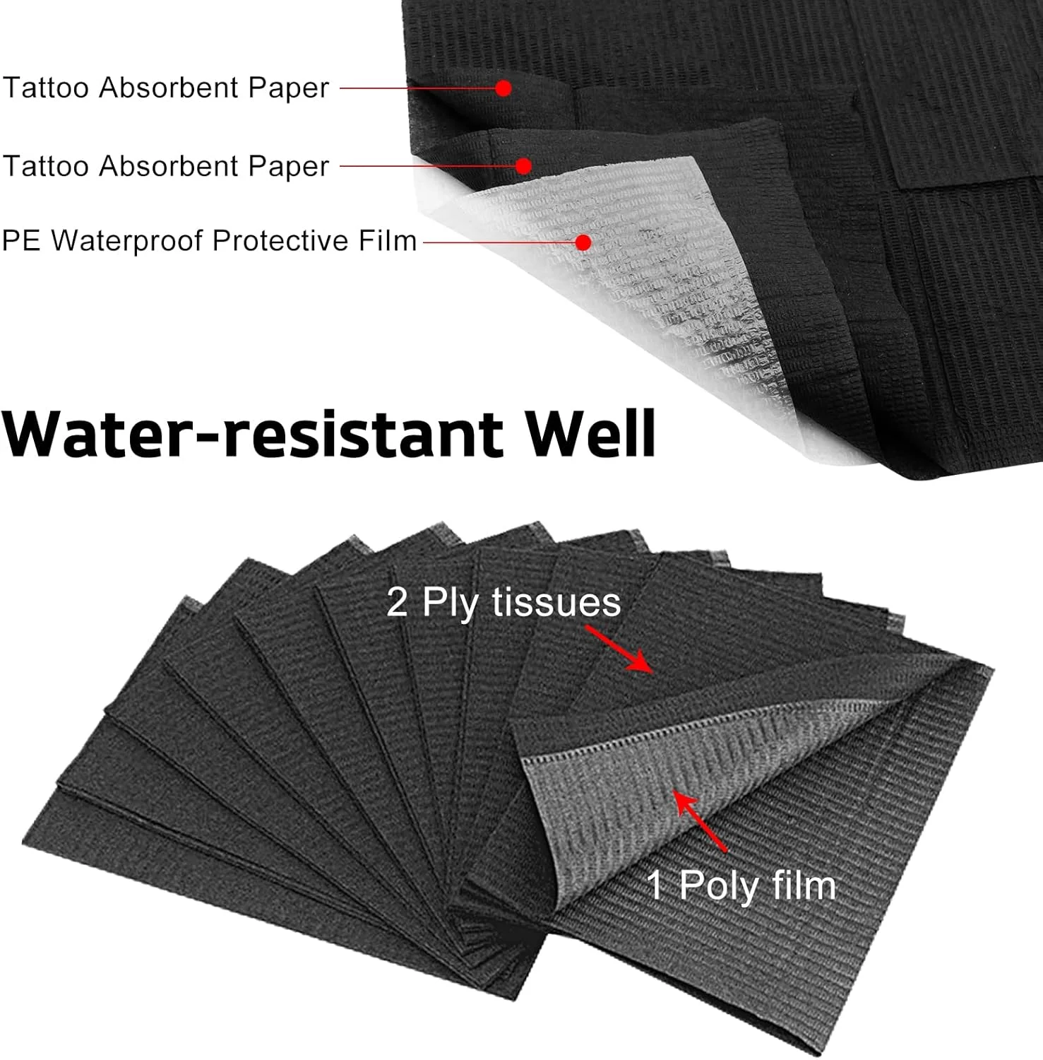 پیشبند دندانپزشکی یکبار مصرف Autdor، ورقه‌های پیشبند دندانپزشکی 3 لایه، پارچه‌های ضد آب 13 × 18 اینچ، پیشبند بیمار، پیشبند تاتو