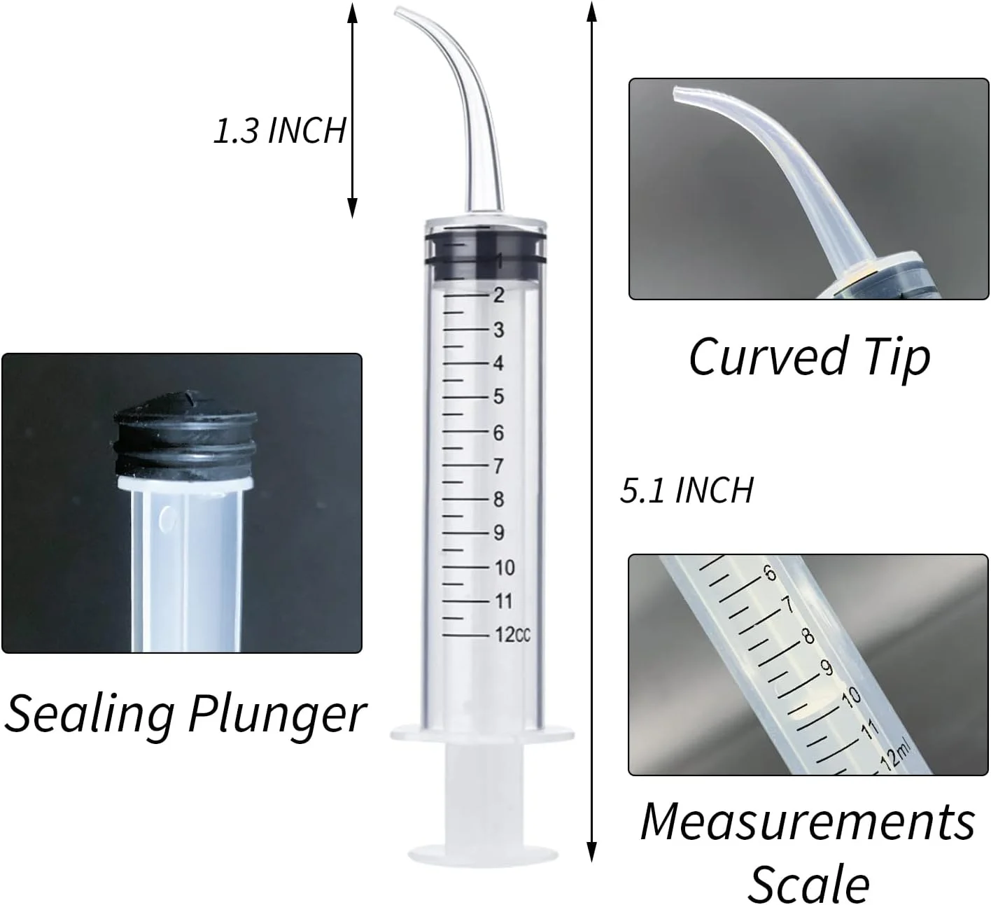 سرنگ دندان عقل، بسته 5 عددی سرنگ های آبیاری دندانپزشکی با مقیاس اندازه گیری و نوک خمیده برای مراقبت از دندان، مایع، دهان و سنگ لوزه