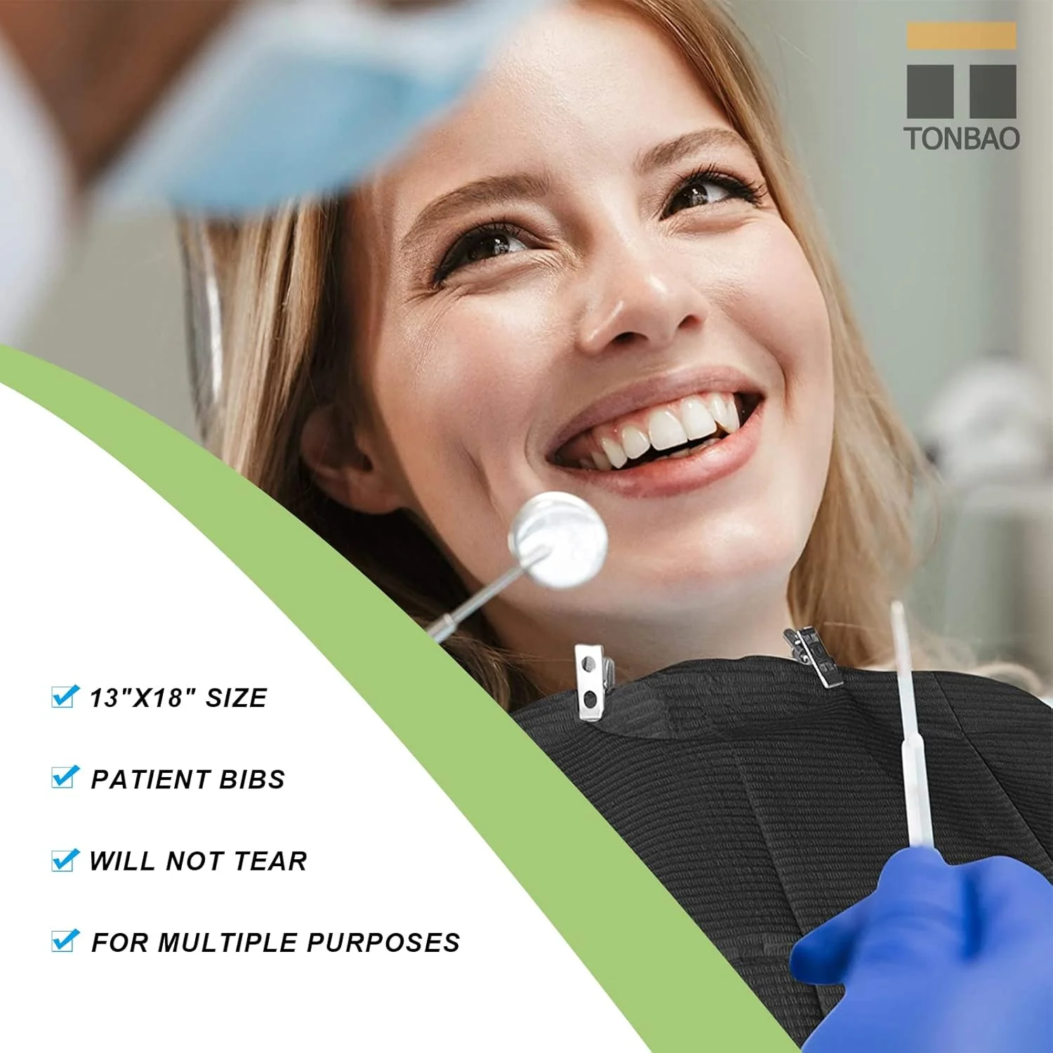 پیشبند دندانپزشکی مشکی TONBAO - بسته 50 عددی پیشبند یکبار مصرف ضد آب تاتو 45.5 x 33 سانتی متر، سفره ممتاز تاتو، پد تمیز کننده، لوازم تاتو