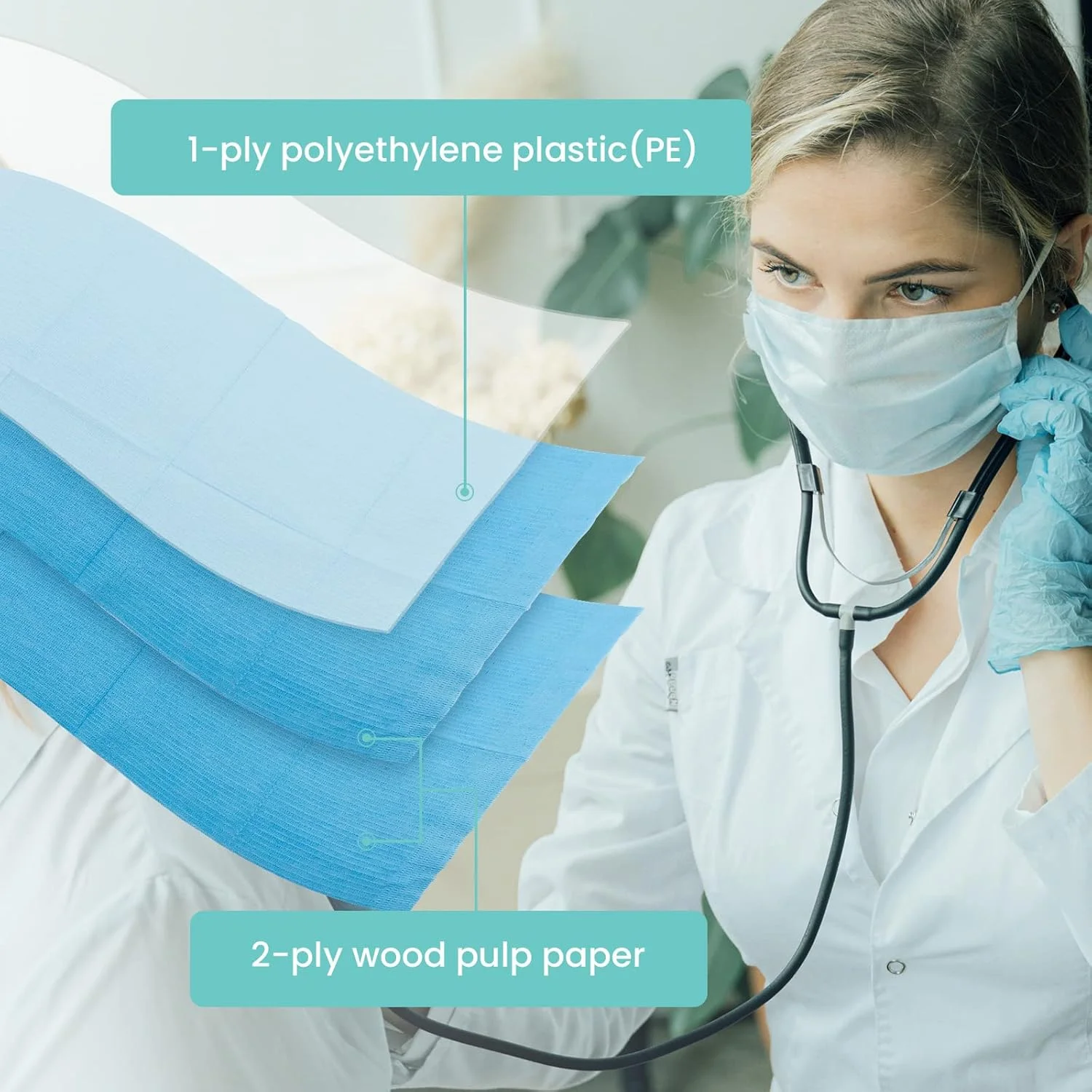 پیش بند دندانپزشکی یکبار مصرف Tenozek بسته 125 عددی، 13"x18"، حوله و زیرانداز ضد آب یکبار مصرف برای میز ناخن - ملزومات 3 لایه ضد آب برای سالن ناخن، کلینیک دندانپزشکی، غذا دادن، فروشگاه تاتو (آبی)