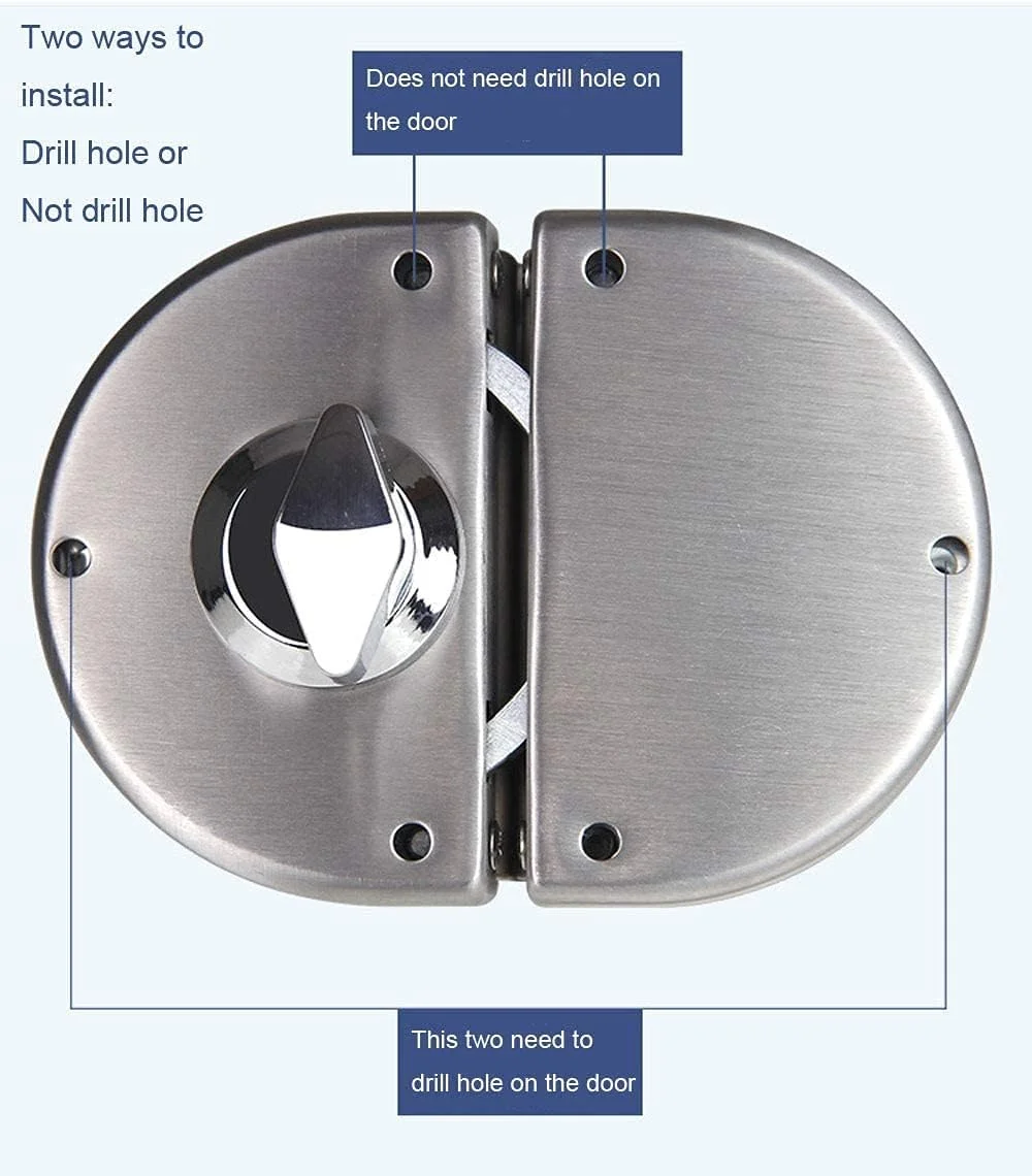 قفل درب شیشه ای دوجداره ROBUSTLINE استیل ضد زنگ، قفل درب بدون قاب بازشو از دو طرف برای شیشه های 10-12 میلی متر، سخت افزار مبلمان اداری هتل
