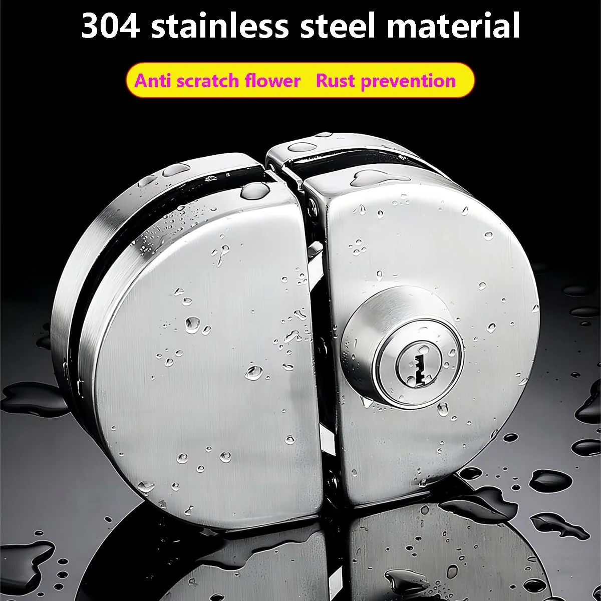 قفل درب شیشه ای استیل Qrity، قفل درب شیشه ای دوجداره، درب کشویی شیشه ای با 3 کلید مسی برای فروشگاه و دفتر، قابلیت قفل شدن از داخل