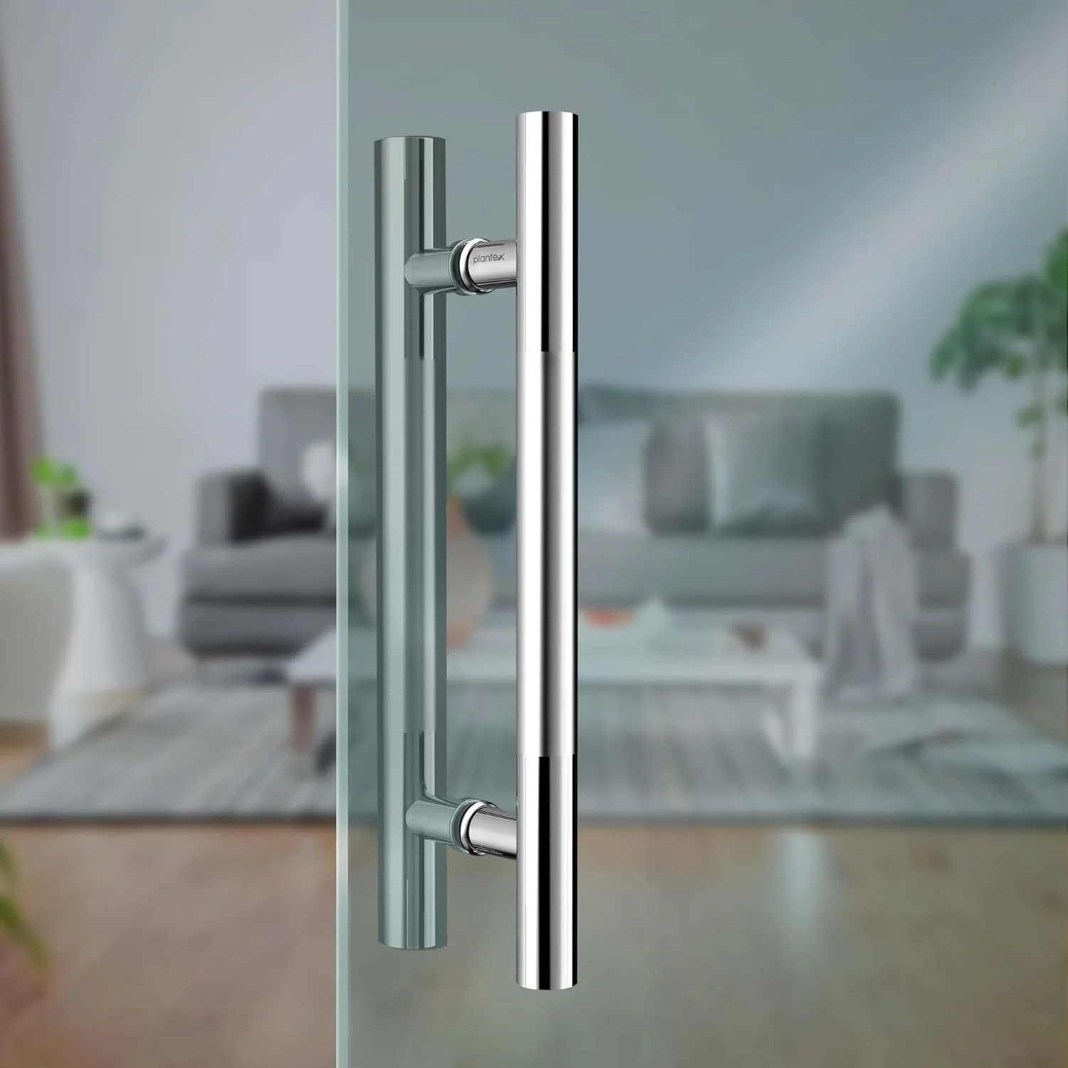 دستگیره پلنتکس برای درب شیشه ای / دستگیره اصلی درب استیل ضد زنگ / لوازم جانبی درب شیشه ای نشکن / ست دستگیره فشاری-کششی 12 اینچی، 1 عدد / (2 تکه، کروم)