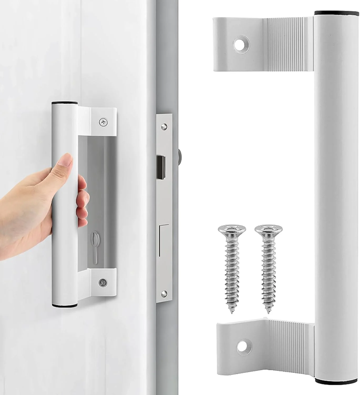 دستگیره درب کشویی PINKE، دستگیره درب شیشه ای کشویی آلومینیومی 8 اینچی، دستگیره درب پاسیو کشویی مناسب برای سوراخ های نصب 6-5/8 اینچی برای دستگیره درب قدیمی یا آسیب دیده - ایده آل برای درهای پاسیو و شیشه ای (سفید)