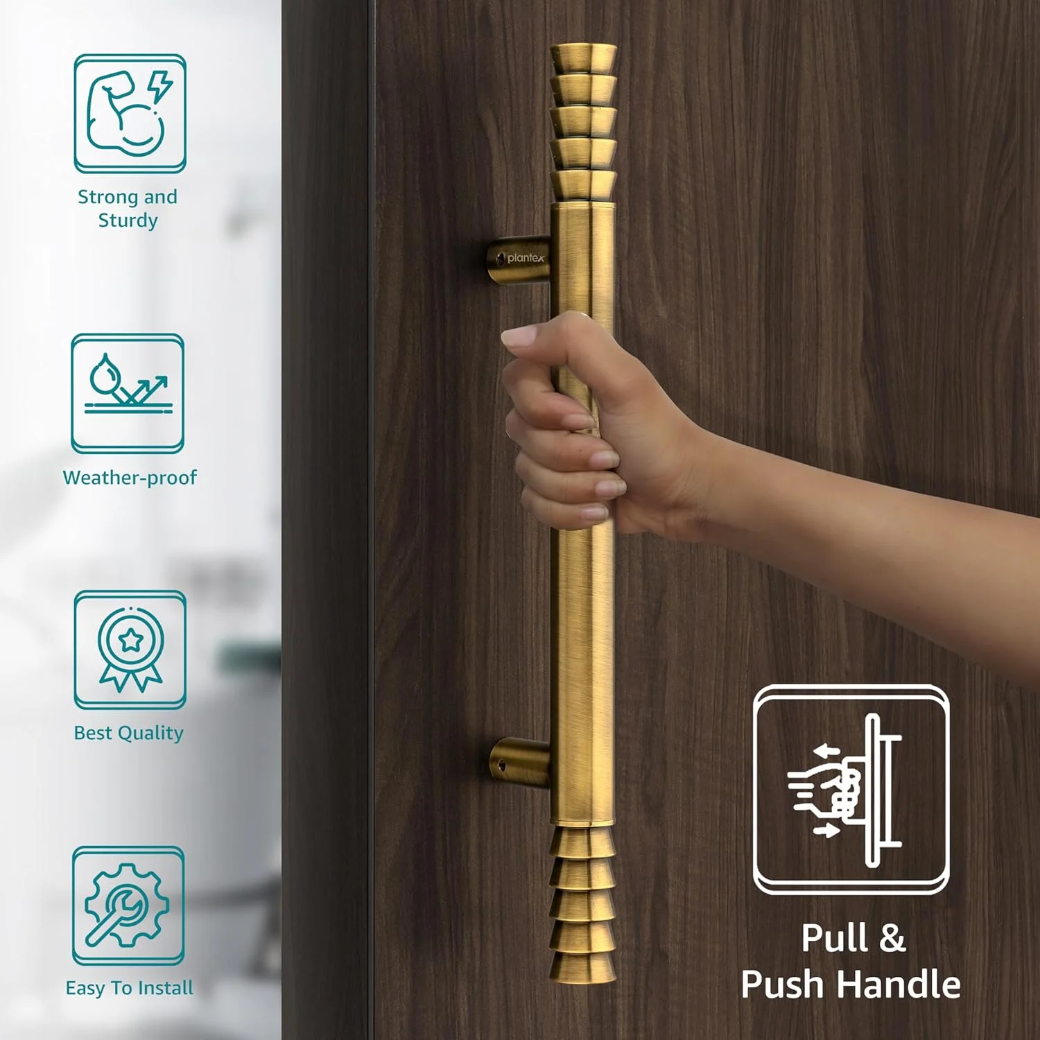 دستگیره درب ورودی 14 اینچی لوتوس طلایی سنگین Plantex برای خانه/درب شیشه ای و چوبی/دستگیره کششی-فشاری برای خانه، بسته 1 عددی (برنج عتیقه)