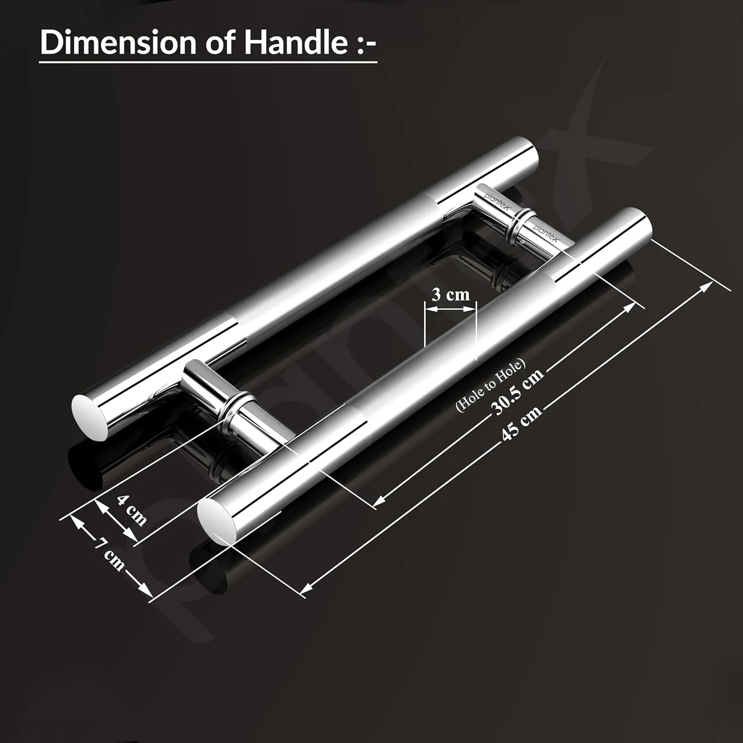 دستگیره پلنتکس برای درب شیشه ای / دستگیره اصلی درب استیل ضد زنگ / لوازم جانبی درب شیشه ای نشکن / ست دستگیره فشاری-کششی 12 اینچی، 1 عدد / (2 تکه، کروم)