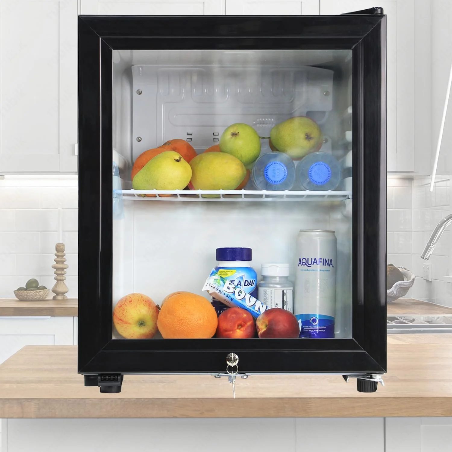 یخچال کوچک هتلی روبیک 40 لیتری با درب شیشه ای و قفل کلیدی، یخچال نوشیدنی کمپرسوری AC-220V مناسب برای غذا، نوشیدنی، مراقبت از پوست، ایده آل برای خانه، دفتر کار، هتل