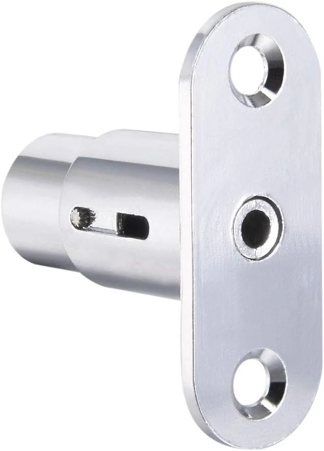 قفل فشاری پلانجر، مناسب درب کشو، کمد، میز، ویترین و قفسه، سایز 19x23 میلی متر، شامل دو عدد قفل و کلید (بدون پیچ)