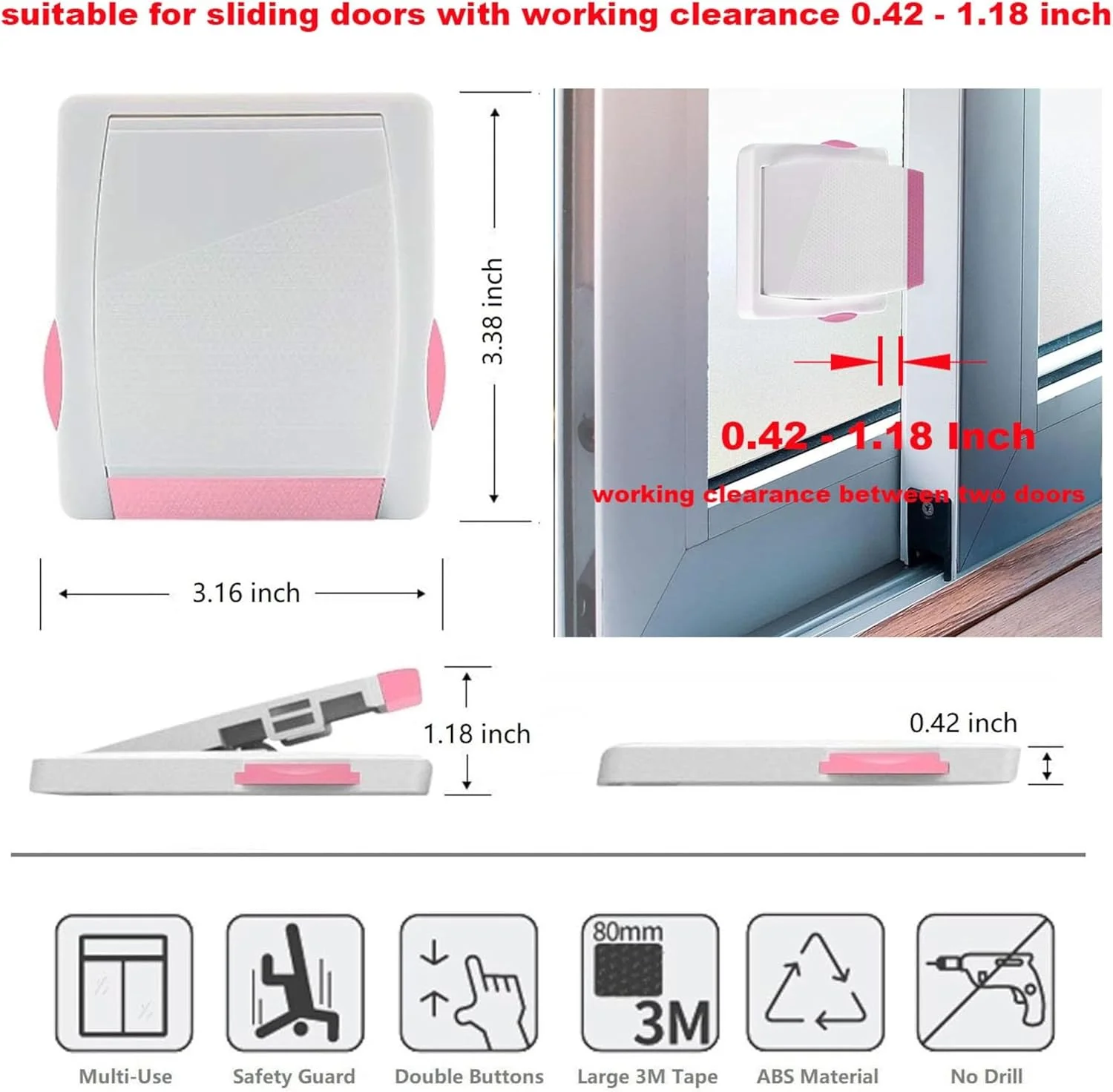 قفل کودک درب و پنجره شیشه ای کشویی 4 عددی، قفل پنجره کشویی ایمنی کودک، قفل چند منظوره ایمنی کودک برای درب های پاسیو، کمد، درب های کشویی و پنجره ها، بدون نیاز به ابزار حفاری (سبز)