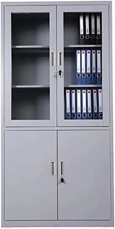 کابینت فلزی 4 درب خواب عمیق با درب های شیشه ای و قفل و طبقه | کابینت فلزی سفید | سازمان دهنده بادوام برای دفتر، خانه، مدرسه، سالن ورزشی، آرایشگاه، درمانگاه و مهد کودک