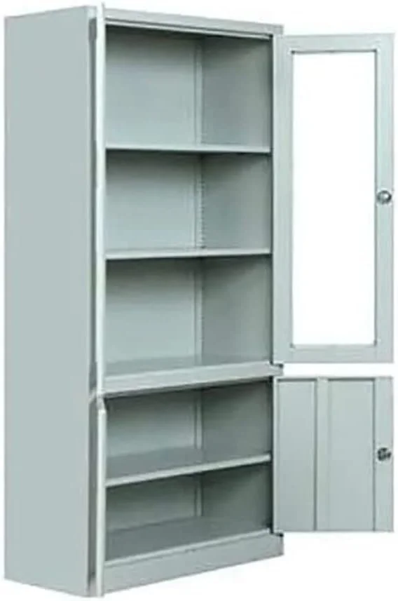کابینت فلزی 4 درب خواب عمیق با درب های شیشه ای و قفل و طبقه | کابینت فلزی سفید | سازمان دهنده بادوام برای دفتر، خانه، مدرسه، سالن ورزشی، آرایشگاه، درمانگاه و مهد کودک