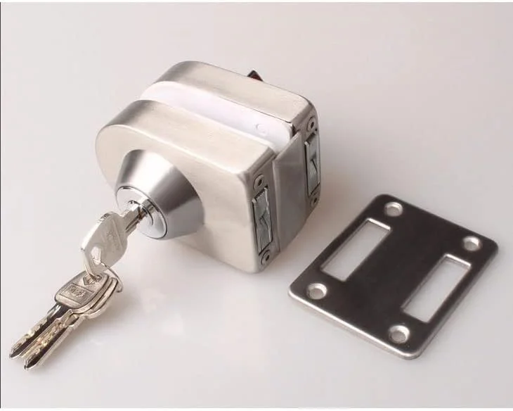 قفل درب شیشه ای، استیل ضد زنگ، بدون نیاز به سوراخکاری روی شیشه، قفل از داخل و خارج، درب تکی، درب شیشه ای بدون قاب