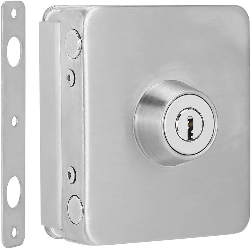 قفل درب شیشه ای، قفل زبانه درب تکی مربعی با کلید، 10mm -12mm درب شیشه ای استیل ضد زنگ بدون قاب قفل درب شیشه ای، قفل زبانه درب تکی مربعی با کلید، 10mm -12mm درب شیشه ای استیل ضد زنگ بدون قاب