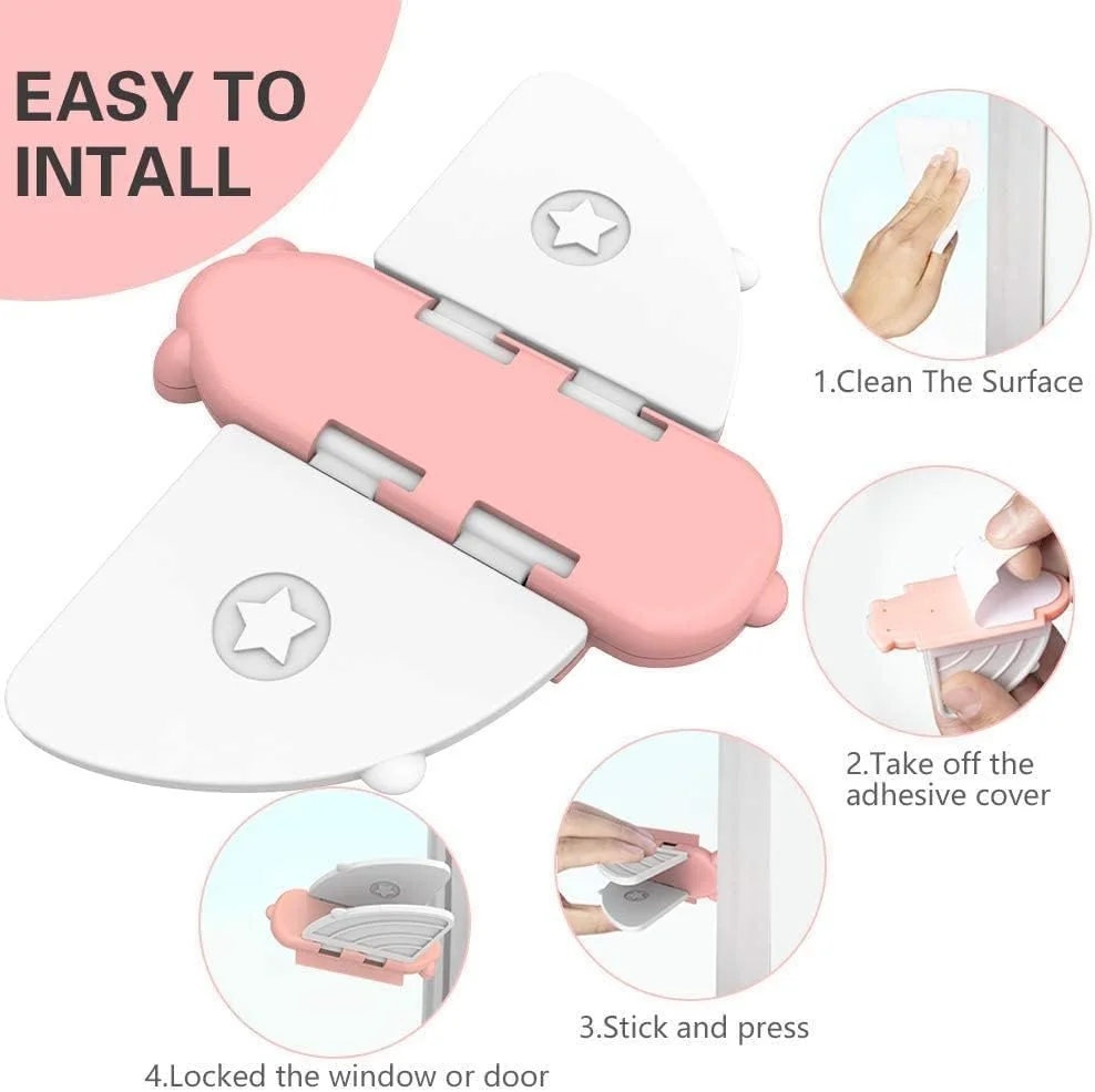 قفل پنجره کشویی فنری X، بسته 4 عددی قفل ایمنی کودک قابل تنظیم پنجره، قفل درب کشویی خود چسب، قفل درب شیشه ای کشویی برای پنجره ها، درب های کابینت، درب های کمد، درب های کشویی