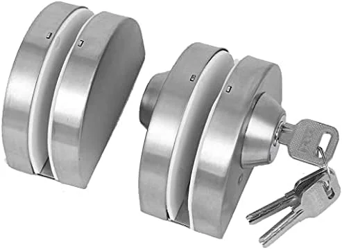 قفل درب شیشه ای گرد یو 304 استیل ضد زنگ، مناسب منزل، تجاری، فلزی بادوام کروم 10-12 میلی متر، قفل ضد سرقت درب شیشه ای بدون نیاز به سوراخکاری، قفل درب کشویی لولایی دو طرفه بدون قاب، همراه با 3 کلید